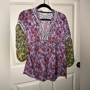 Alice + Olivia Floral Blouse Purple and yellow boho office girly ditsy floral XS